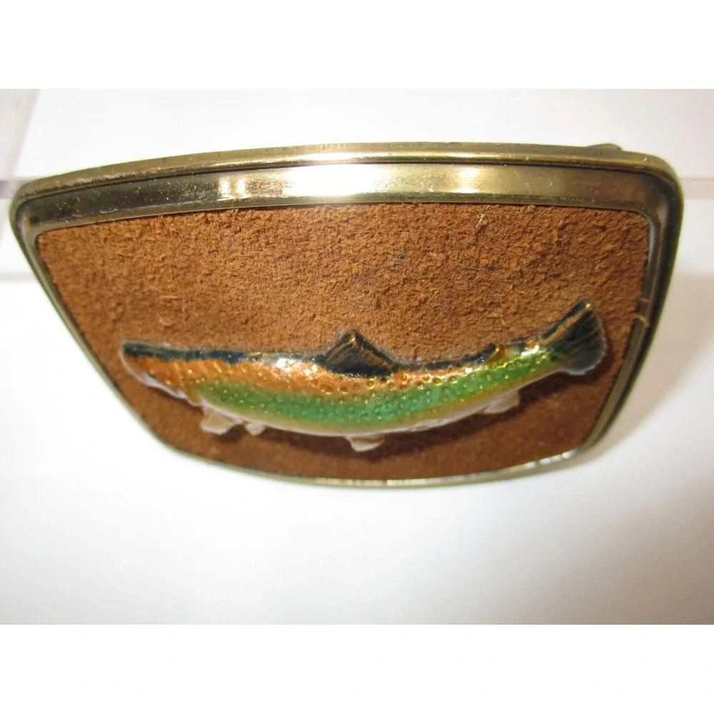 1979 Raintree Rainbow Trout Belt Buckle 24k Gold Overlay ! - Picture 8 of 12
